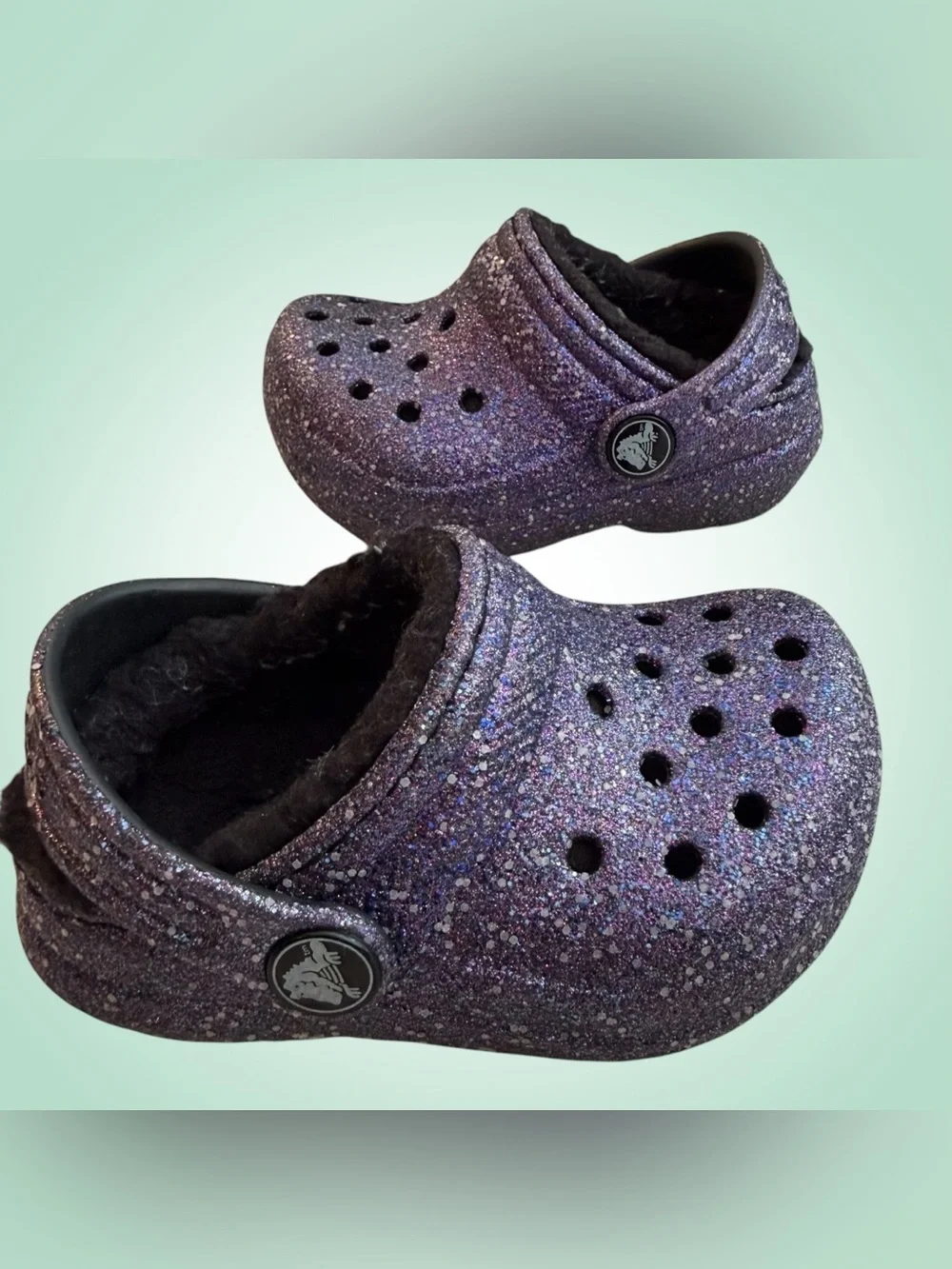 Crocs Kids Purple Iridescent Glitter Clog 4C NWOT